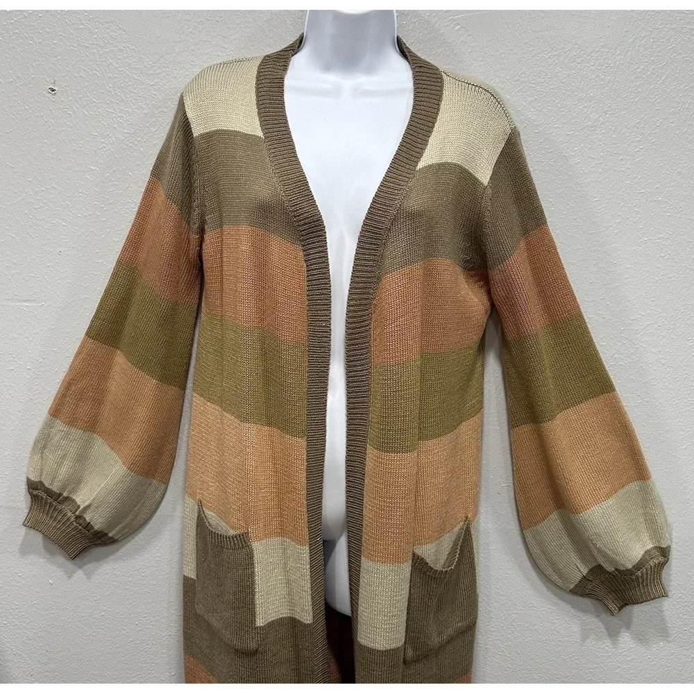 See and Be Seen Cardigan Sweater Womens Size M Brown Shades Long Sleeve Pockets - Picture 9 of 9